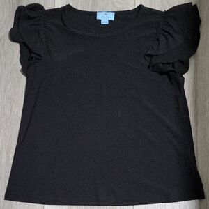 CeCe Black Short Sleeve Ruffle Top